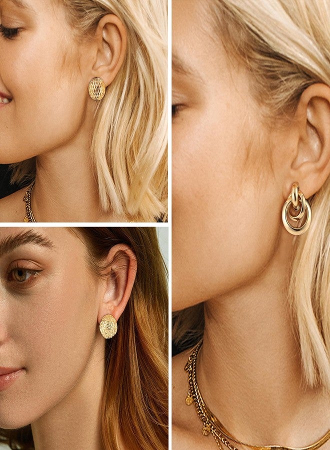 ORAZIO 4Pairs Clip On Earrings for Women Gold Silver Clip On Hoop Earrings Chunky Teardrop Clip Earrings Twist Round Clip On Stud Earrings No Piercing Fake Earrings Set,Gold - Image 3
