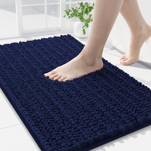 Arotive Luxury Chenille Bathroom Rug Mat Extra Soft Thick Absorbent Shaggy Bath Rugs NonSlip Machine Wash Dry Plush Bath Mats for Bathroom Shower and Tub 36x24 Navy