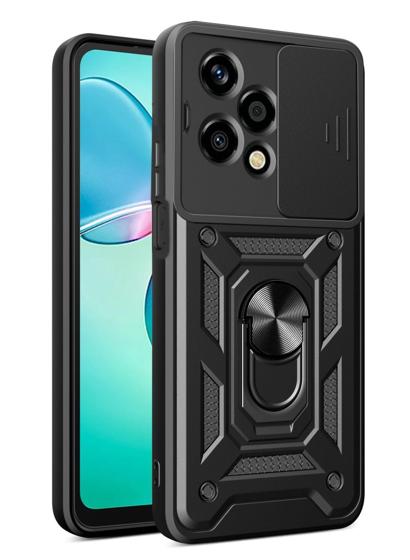 Honor 200 Lite 5G Case Cover, Slide Camera Lens Cover + 360°Rotating Kickstand Ring + Support Magnetic Car Mount Shockproof Mobile Phone Case Black  - Image 1