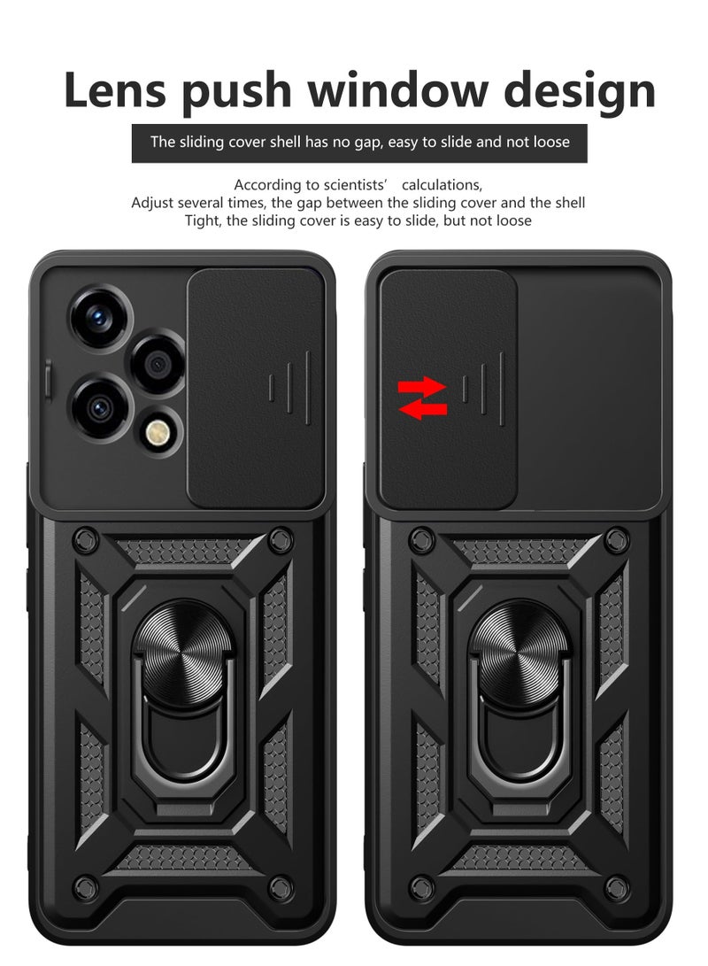 Honor 200 Lite 5G Case Cover, Slide Camera Lens Cover + 360°Rotating Kickstand Ring + Support Magnetic Car Mount Shockproof Mobile Phone Case Black  - Image 2