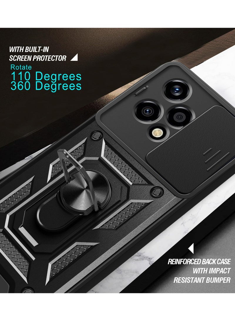 Honor 200 Lite 5G Case Cover, Slide Camera Lens Cover + 360°Rotating Kickstand Ring + Support Magnetic Car Mount Shockproof Mobile Phone Case Black  - Image 4