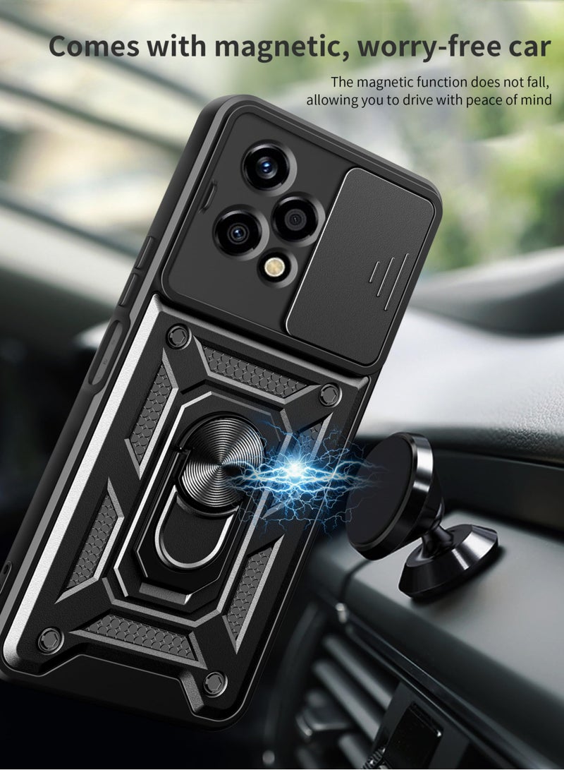 Honor 200 Lite 5G Case Cover, Slide Camera Lens Cover + 360°Rotating Kickstand Ring + Support Magnetic Car Mount Shockproof Mobile Phone Case Black  - Image 5
