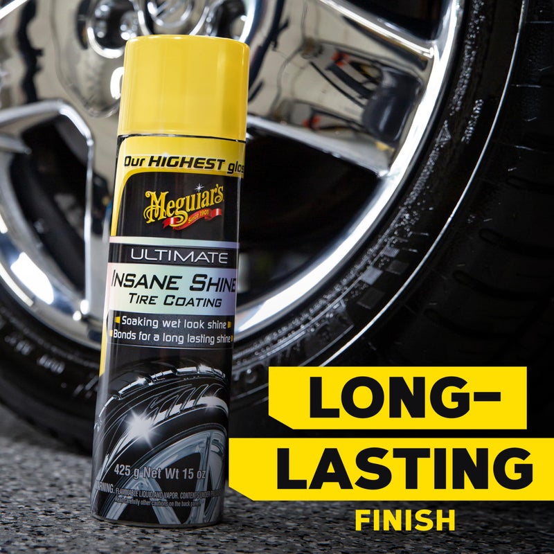 Meguiar's طلاء الإطارات ميغوايرز G190315 النهائي اللامع، يمنح لمسة نهائية تخلق مظهرًا رطبًا يدوم طويلًا لمظهر أسود كلاسيكي، سهل الاستخدام، بدون متاعب، بدون فوضى، حماية قصوى، علبة بخاخ سعة 15 أونصة - Image 5