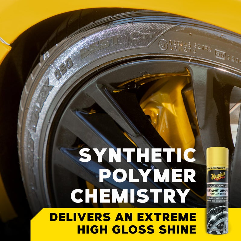 Meguiar's طلاء الإطارات ميغوايرز G190315 النهائي اللامع، يمنح لمسة نهائية تخلق مظهرًا رطبًا يدوم طويلًا لمظهر أسود كلاسيكي، سهل الاستخدام، بدون متاعب، بدون فوضى، حماية قصوى، علبة بخاخ سعة 15 أونصة - Image 2