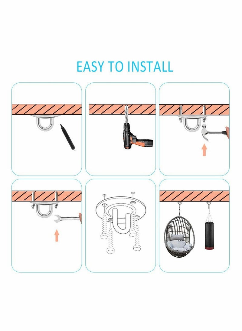 SYOSI 2 Set Ceiling Hook, Hanging Chair Swing Hook Hammock Hanging Hooks Kit Stainless Steel Ceiling Mount Heavy Duty Hook for Porch Chair Yoga Hammock Gym Swing  - Image 5