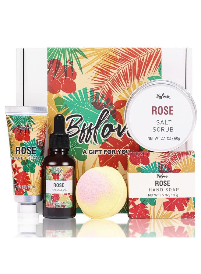 Generic Spa Gifts for Women, Gift Set, Self Care Kit, Birthday Gifts, 5pc Rose Bath Sets Include Massage Oil, Bath Bomb, Salt Scrub, Soap, Hand Cream, Christmas Gifts for Mom  - Image 1