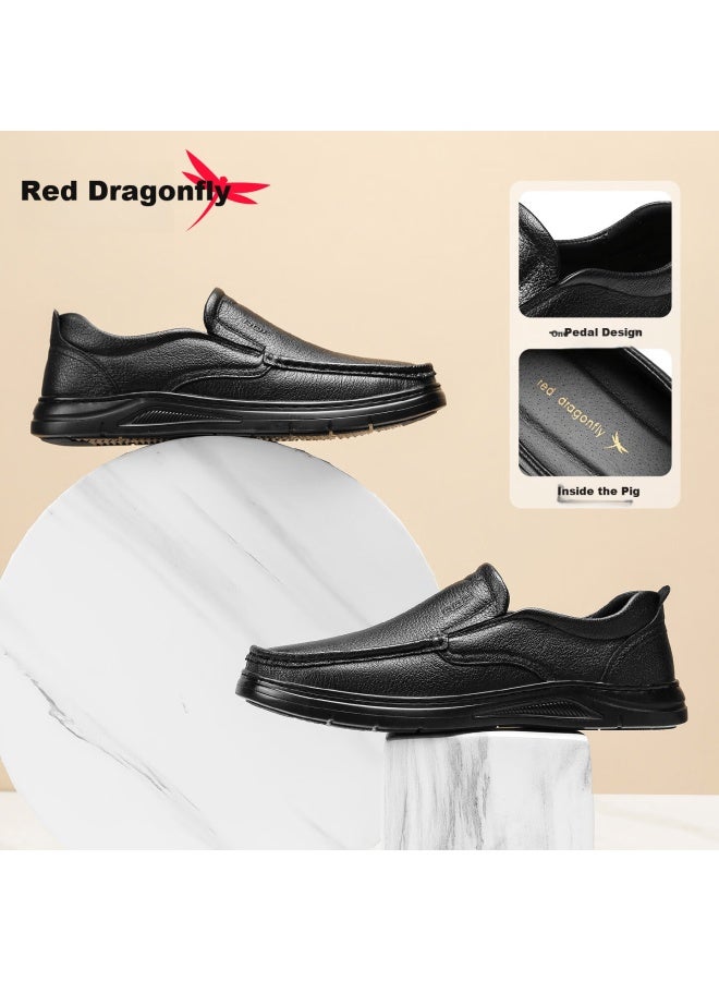 Red Dragonfly Men's Classic Simple Business Casual Slip-on Loafers Leather Shoes Wla35071 Black Size 39