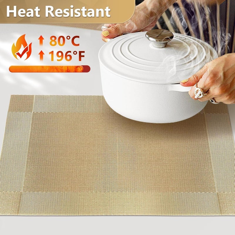 GKN Washable PVC Heat Resistant Colorful Table Place Mats for Kitchen Dining Table Mates Washable Heat-Resistant for Dining Table (Gold, Pack of 4) - Image 4