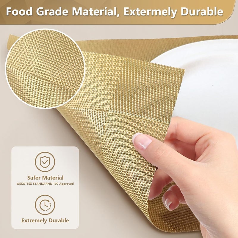 GKN Washable PVC Heat Resistant Colorful Table Place Mats for Kitchen Dining Table Mates Washable Heat-Resistant for Dining Table (Gold, Pack of 4) - Image 3