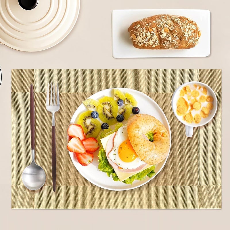 GKN Washable PVC Heat Resistant Colorful Table Place Mats for Kitchen Dining Table Mates Washable Heat-Resistant for Dining Table (Gold, Pack of 4) - Image 2