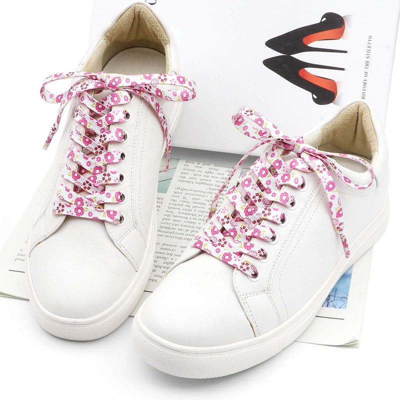 DANHUA Colored Printed Flat Shoelaces: 2 Pair White Pink Patterned Shoe Laces for Sneakers 63 inch - Image 4
