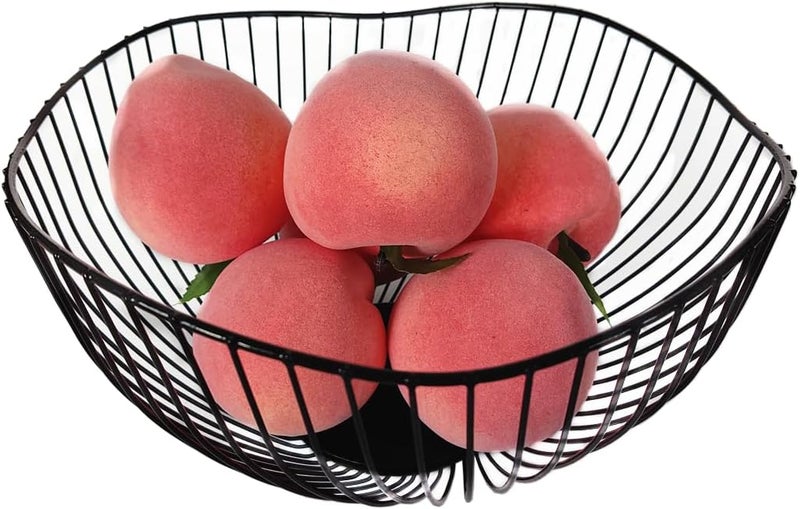 Jilukibo Metal Wire Fruit Basket Bowl Short CurvedEdge Vegetable Serving Bowl Modern Bread Display Stand Holder Decorative Iron Storage Dish Tray for Snacks Veggies Black - Image 1