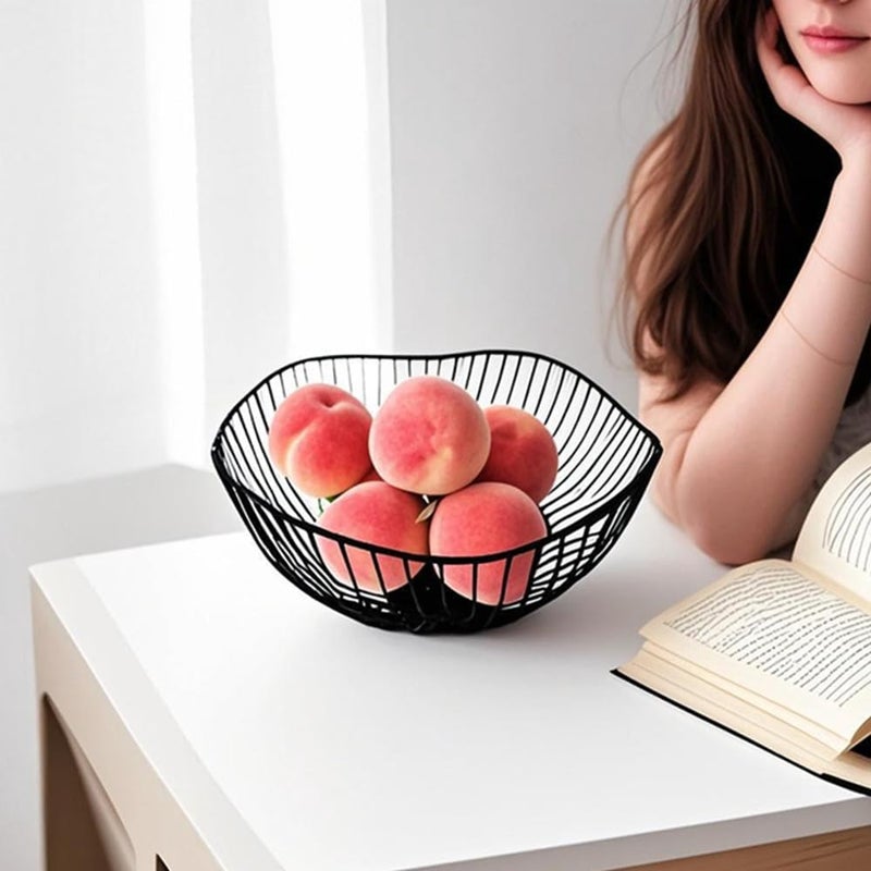 Jilukibo Metal Wire Fruit Basket Bowl Short CurvedEdge Vegetable Serving Bowl Modern Bread Display Stand Holder Decorative Iron Storage Dish Tray for Snacks Veggies Black - Image 5
