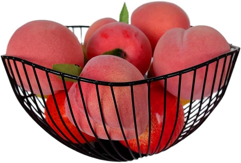 Jilukibo Metal Wire Fruit Basket Bowl Short CurvedEdge Vegetable Serving Bowl Modern Bread Display Stand Holder Decorative Iron Storage Dish Tray for Snacks Veggies Black - Image 4