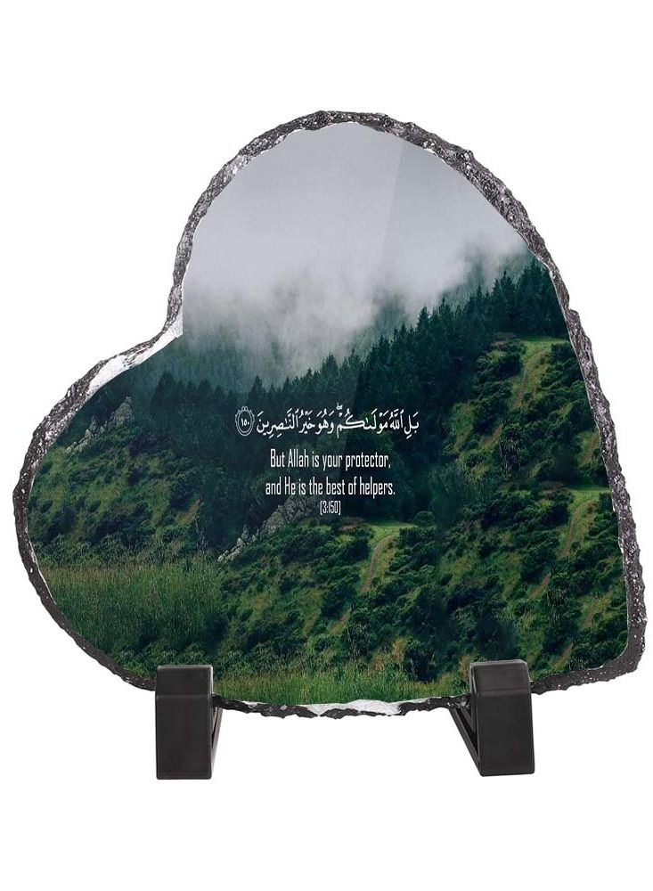 Protective Printed White Heart Shape Marble Photo Frame for Table Top Quran Aayat