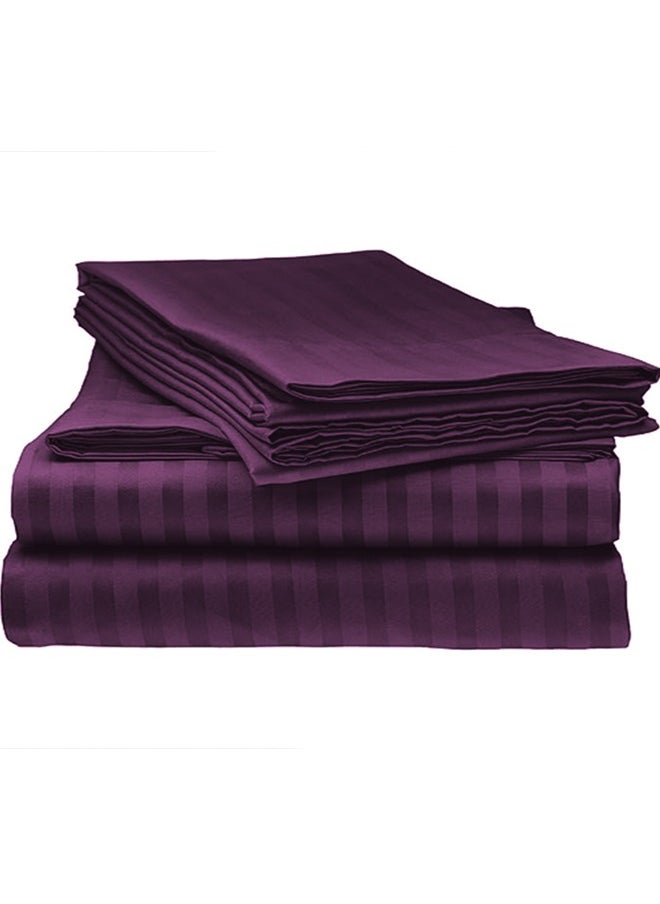 snooze - Snooze Striped Flat Bed Sheet set 3pcs, Bed sheet 220*235 cm+ 2Free Pillowcases, Purple - Image 1