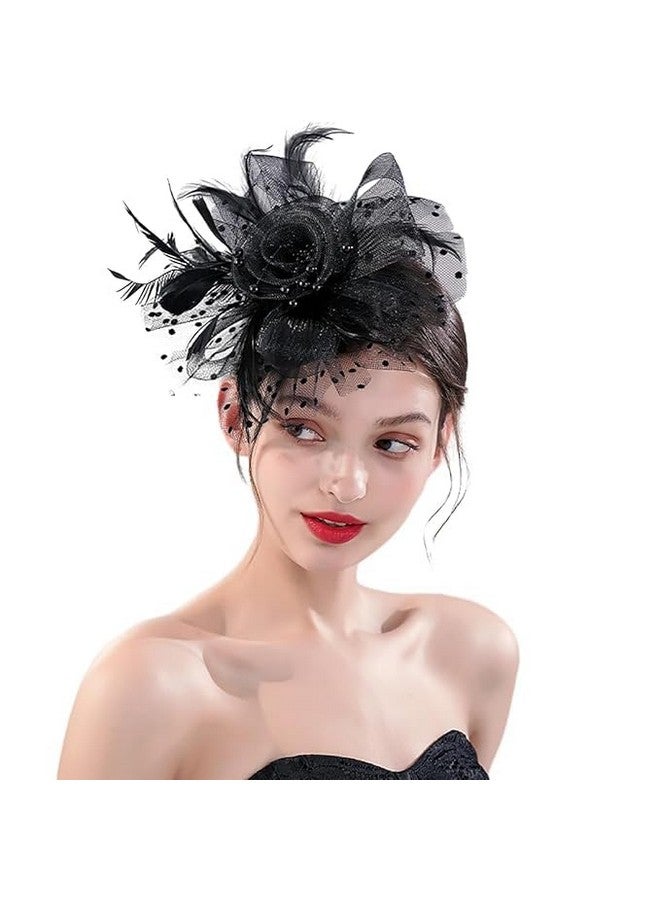 HETVIN Feather Mesh Fascinators Flower Mesh Ribbons Feathers Headwear Prom Cocktail for Women Wedding Hairpin Lady Fascinator Headband Hair Accessories for Wedding (Multicolor) - Image 4