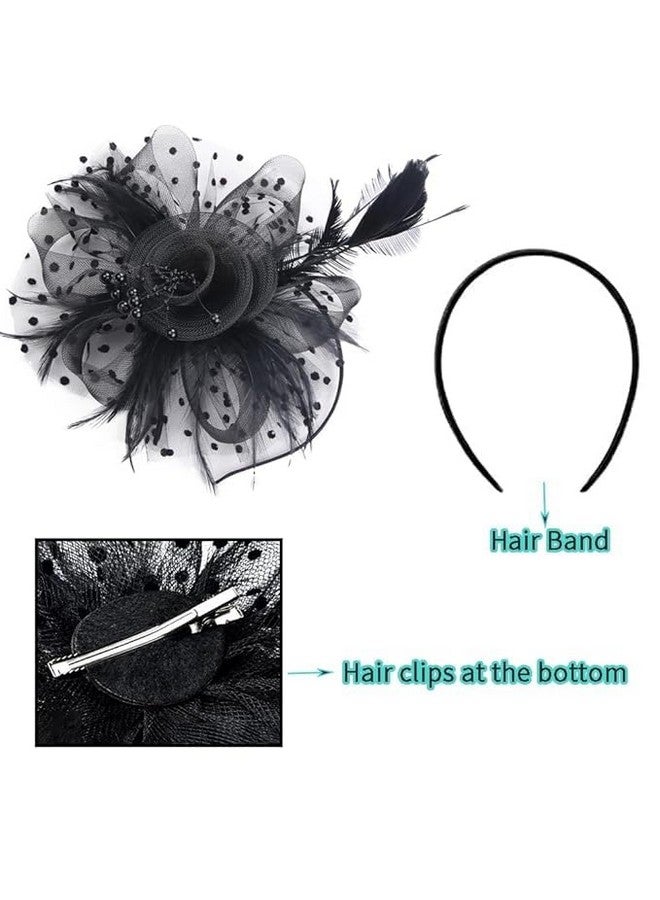 HETVIN Feather Mesh Fascinators Flower Mesh Ribbons Feathers Headwear Prom Cocktail for Women Wedding Hairpin Lady Fascinator Headband Hair Accessories for Wedding (Multicolor) - Image 3