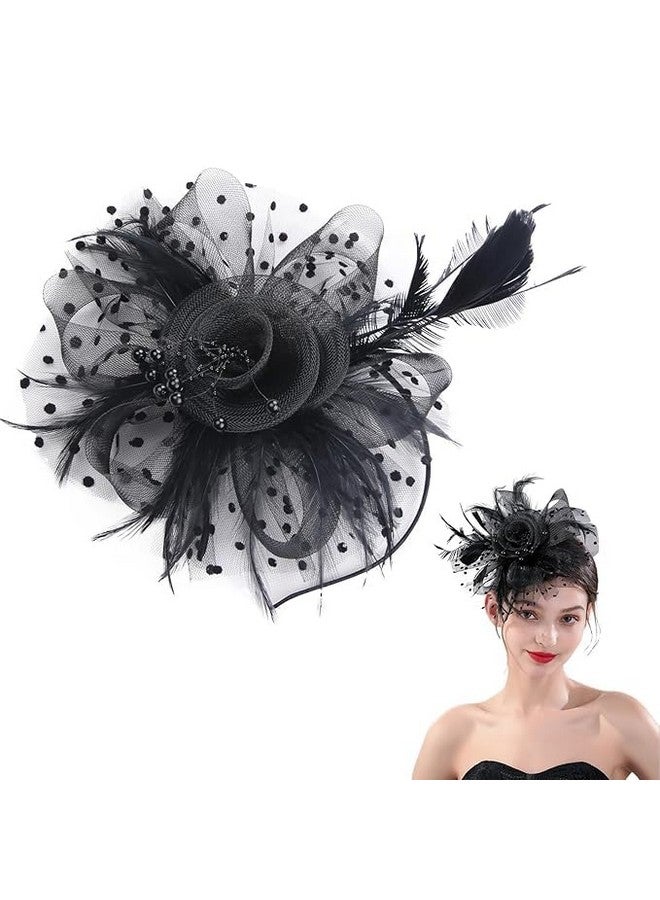 HETVIN Feather Mesh Fascinators Flower Mesh Ribbons Feathers Headwear Prom Cocktail for Women Wedding Hairpin Lady Fascinator Headband Hair Accessories for Wedding (Multicolor) - Image 1