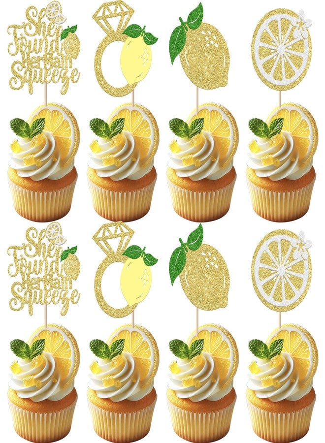 Rsstarxi 24 Pack She Found Her Main Squeeze Cupcake Toppers Diamond Ring Glitter Lemon Cupcake Picks for Bridal Shower Wedding Engagement Bachelorette Party Cake Decorations - Image 1