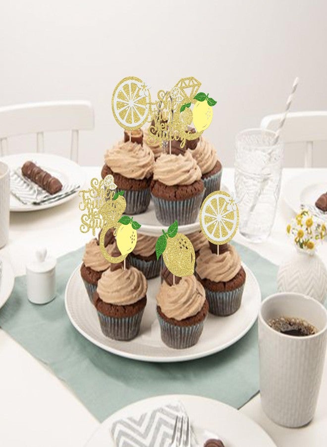 Rsstarxi 24 Pack She Found Her Main Squeeze Cupcake Toppers Diamond Ring Glitter Lemon Cupcake Picks for Bridal Shower Wedding Engagement Bachelorette Party Cake Decorations - Image 3