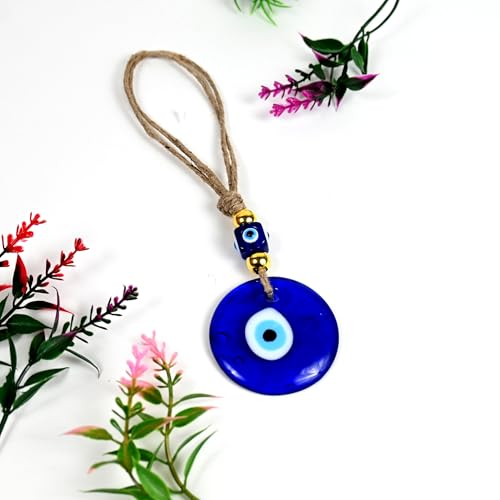VKORA Handmade Turkish Evil Eye Hanging with Beads for Decoration of Home Shop Office Garden and Car (Golden Blue) - Image 5