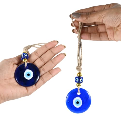 VKORA Handmade Turkish Evil Eye Hanging with Beads for Decoration of Home Shop Office Garden and Car (Golden Blue) - Image 3