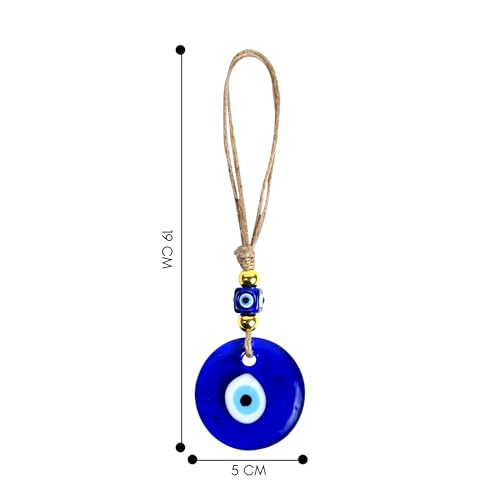 VKORA Handmade Turkish Evil Eye Hanging with Beads for Decoration of Home Shop Office Garden and Car (Golden Blue) - Image 2