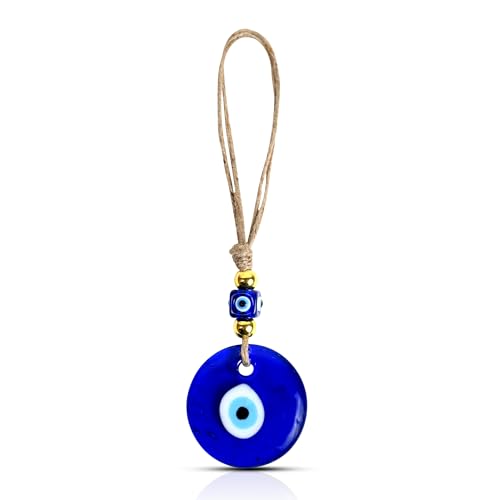 VKORA Handmade Turkish Evil Eye Hanging with Beads for Decoration of Home Shop Office Garden and Car (Golden Blue) - Image 1