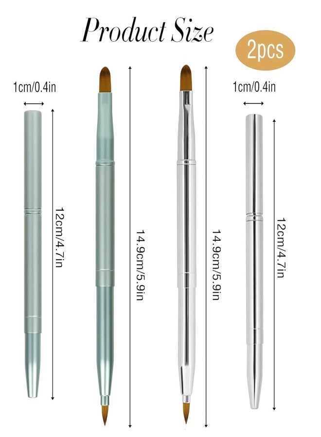DSADKI Pack of 2 Lip Brush for Lipstick, Retractable Lip Brushes, Lipstick Liner Brush Retractable with Cap, Dual-ended Foundation Makeup Brush Tool For Women (Silver and Green) - Image 3