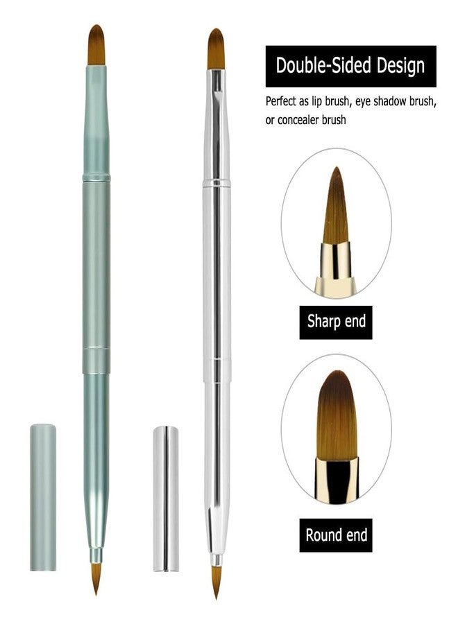 DSADKI Pack of 2 Lip Brush for Lipstick, Retractable Lip Brushes, Lipstick Liner Brush Retractable with Cap, Dual-ended Foundation Makeup Brush Tool For Women (Silver and Green) - Image 2