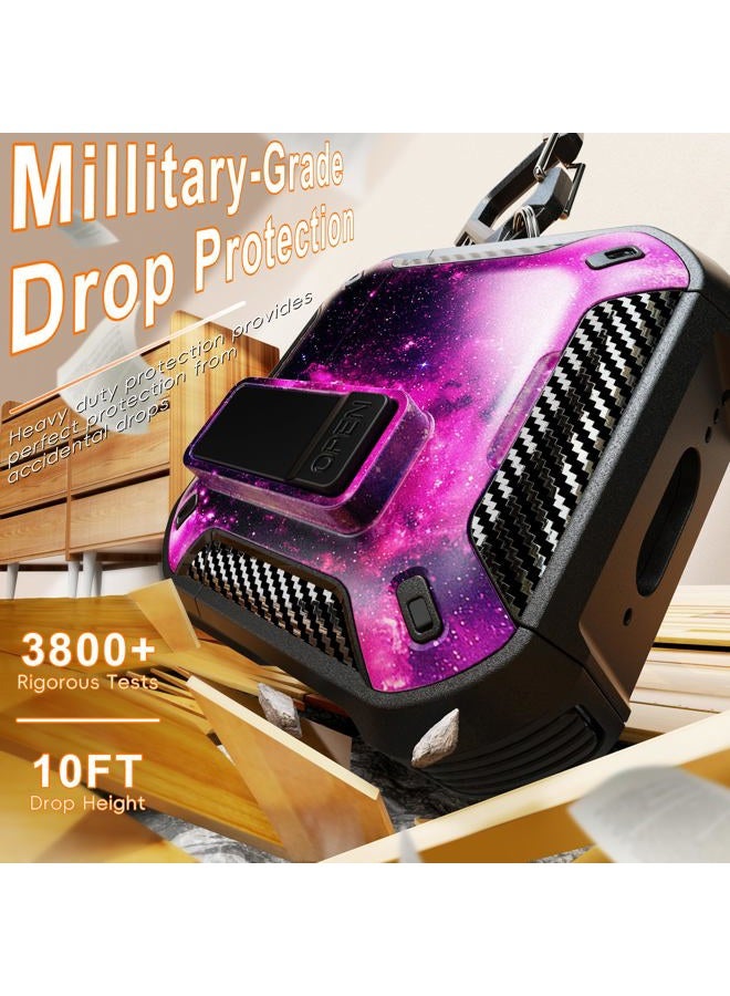 R-fun for AirPods 4 Case with Cleaning Kit,Carbon Fiber Elements Military Drop Proof Auto Pop up Cover, Phone Stand and Magnetic Base with Carabiner Hook Compatible with AirPods 4th Gen 2024,Starry - Image 4