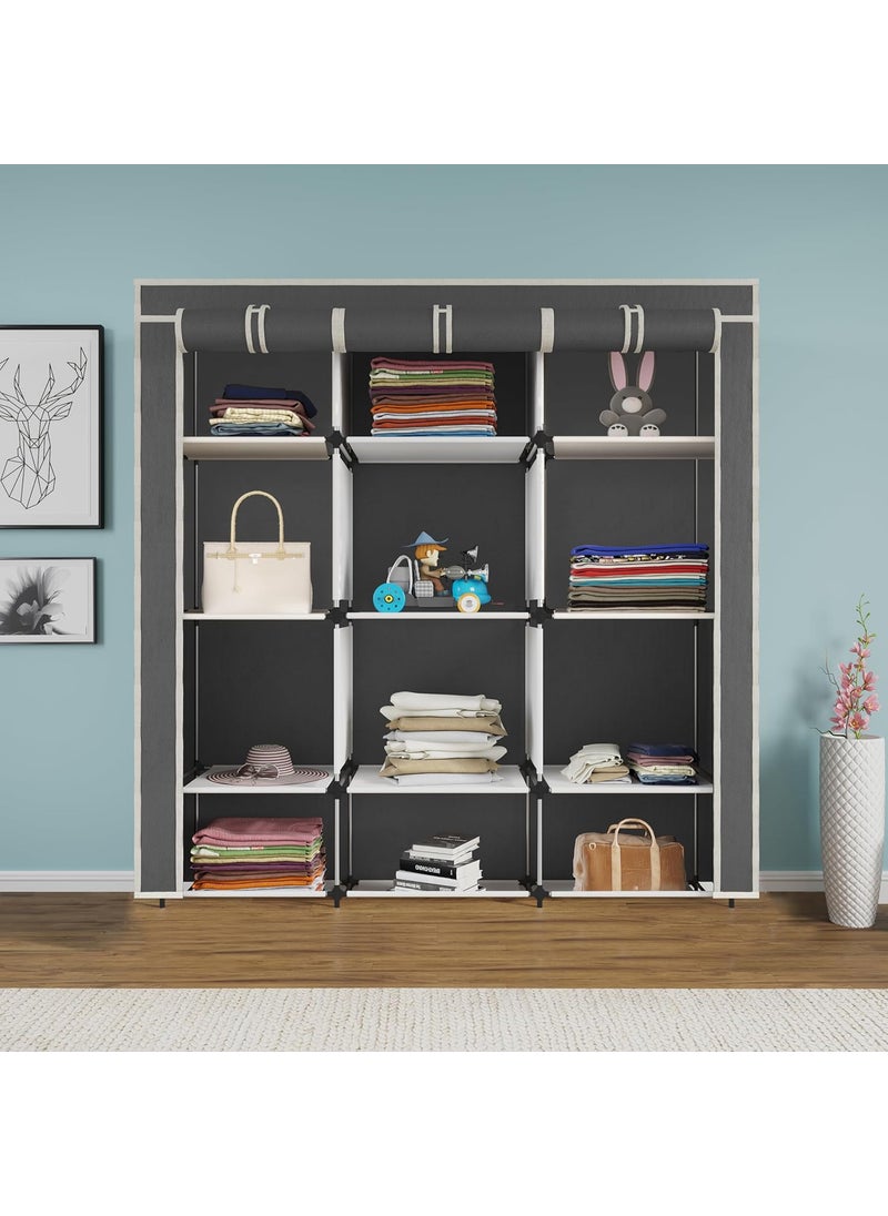 Whitecloud TRANSFORMING HOMES Whitecloud TRANSFORMING HOMES 12 Shelves Collapsible Foldable Wardrobe Storage Organizer Shelves for Clothes Racks Fabric Almirah Non Rustable Iron 88250 Grey  - Image 2