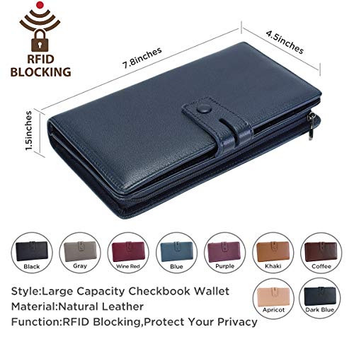 Itslife Womens Wallet,Large Capacity RFID Blocking Leather Wallets Credit Cards Organizer Ladies Wallet with Checkbook Holder,Deep Blue - Image 4
