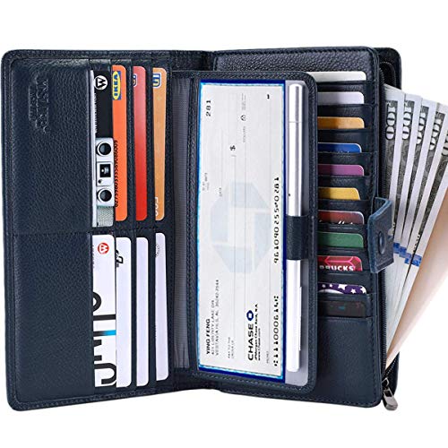 Itslife Womens Wallet,Large Capacity RFID Blocking Leather Wallets Credit Cards Organizer Ladies Wallet with Checkbook Holder,Deep Blue - Image 2