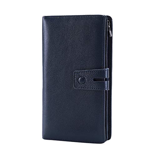 Itslife Womens Wallet,Large Capacity RFID Blocking Leather Wallets Credit Cards Organizer Ladies Wallet with Checkbook Holder,Deep Blue - Image 1