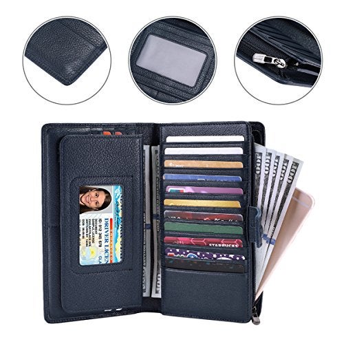 Itslife Womens Wallet,Large Capacity RFID Blocking Leather Wallets Credit Cards Organizer Ladies Wallet with Checkbook Holder,Deep Blue - Image 5