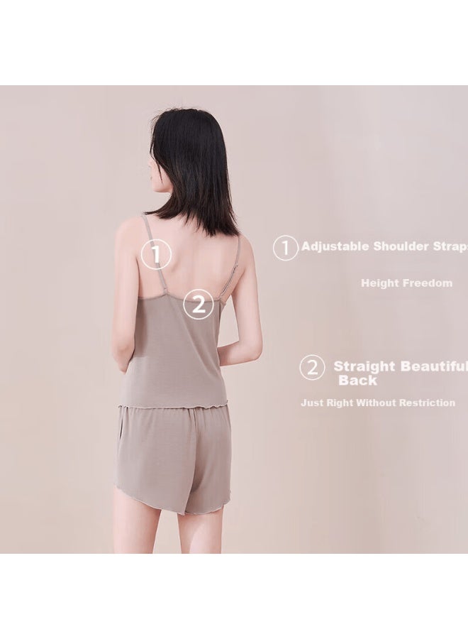 Agentmuse Women's Modal Bare-feel Sleepwear Set With Padded Camisole And Shorts, 3-piece, Vintage Style, Light Purple, Size S, Model 659t - Image 4