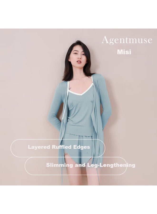 Agentmuse Women's Modal Bare-feel Sleepwear Set With Padded Camisole And Shorts, 3-piece, Vintage Style, Light Purple, Size S, Model 659t - Image 2