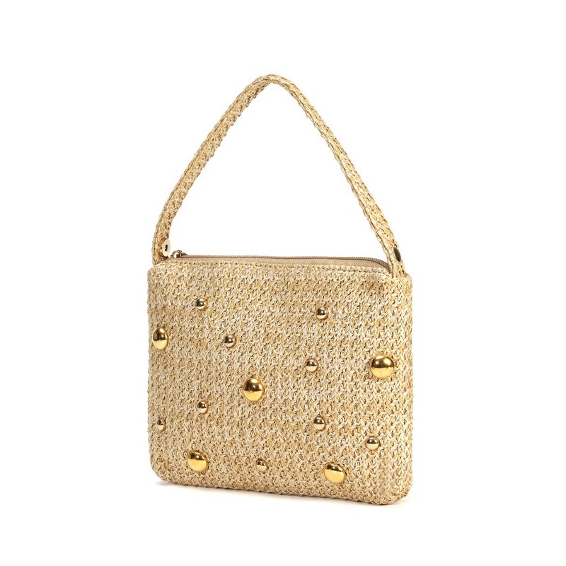 Magnetic Closure Beaded Straw Tote Bag - Image 5