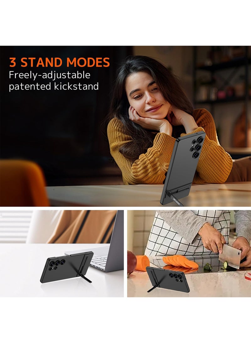 أداندو حافظة لهاتف سامسونج جالاكسي S26 الترا نحيفة مع مسند، حامل ثلاثي الاتجاهات، غطاء هاتف صلب رفيع للغاية لهاتف سامسونج S26 الترا مع حامل للرجال والنساء (أسود) - Image 2