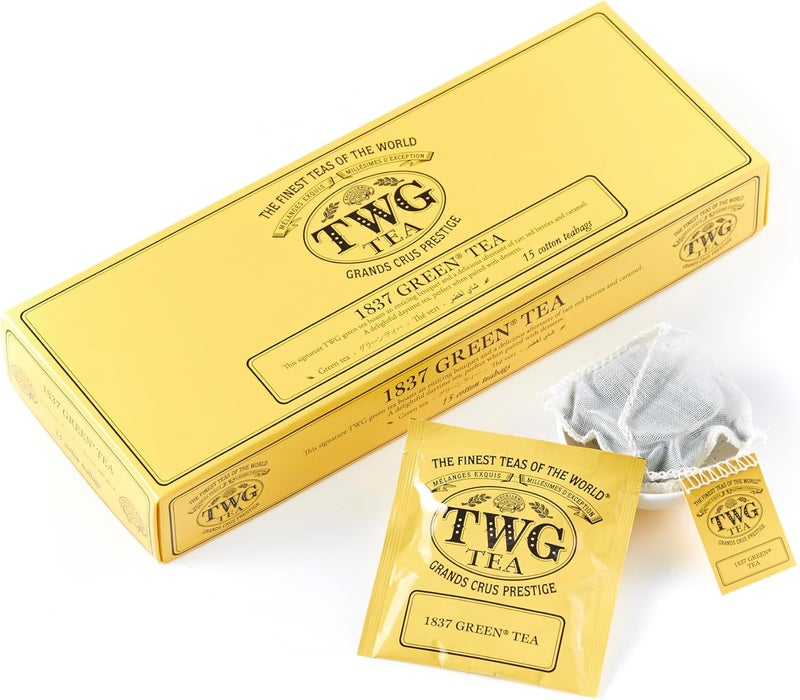 TWG Tea 1837 Green Tea Gift Set with Strawberry & Caramel - 15 Hand Sewn Cotton Teabags - Image 1