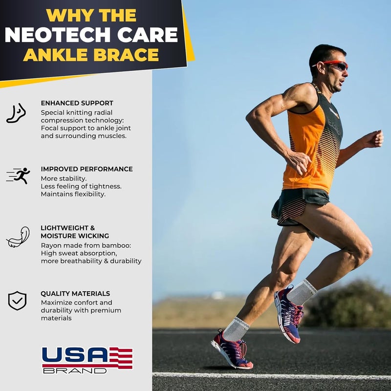 NeoTech Care دعامة كاحل نيتوتك كير من ألياف البامبو قماش محبوك خفيف مرن قابل للتنفس ضغط متوسط للقدم اليمنى أو اليسرى للرجال والنساء لون رمادي مقاس S وحدة واحدة - Image 4