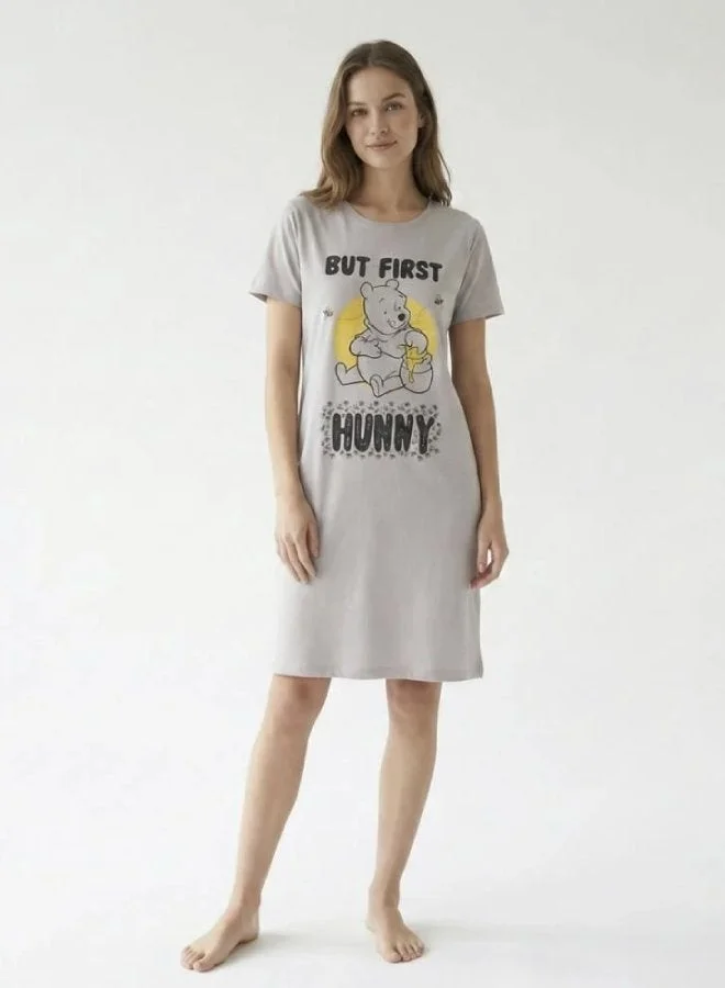 HAWRAA ABAYA But First Hunny Cartoon Nightshirt - Light Grey