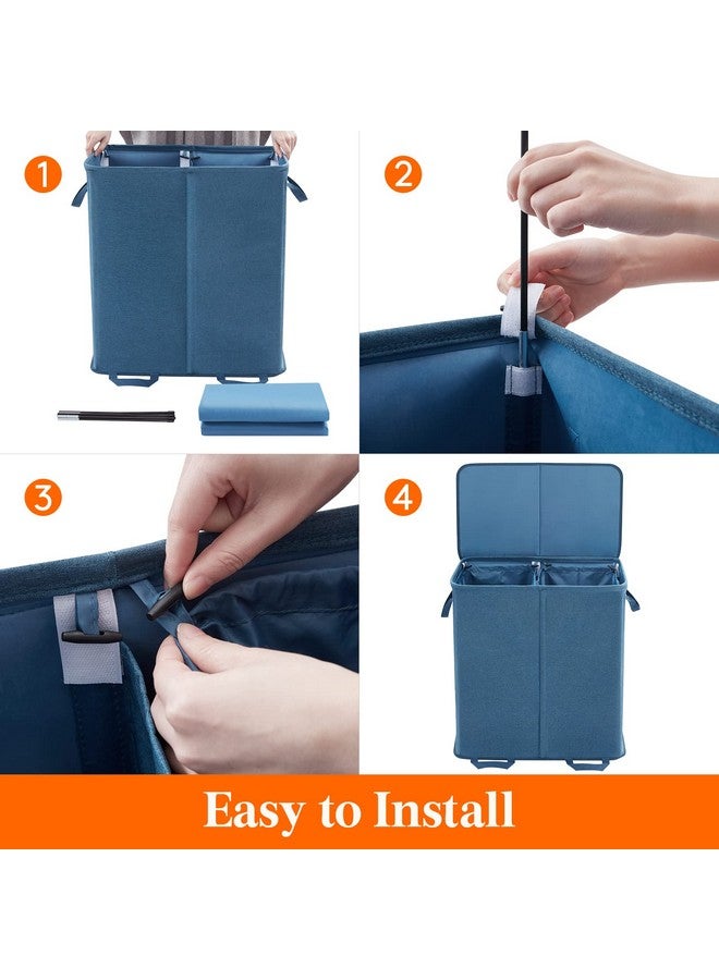 Lifewit Lifewit Double Laundry Hamper with Lid and Removable Laundry Bags, Large Collapsible 2 Dividers Dirty Clothes Basket with Handles for Bedroom, Laundry Room, Closet, Bathroom, College, 136L Blue - Image 2