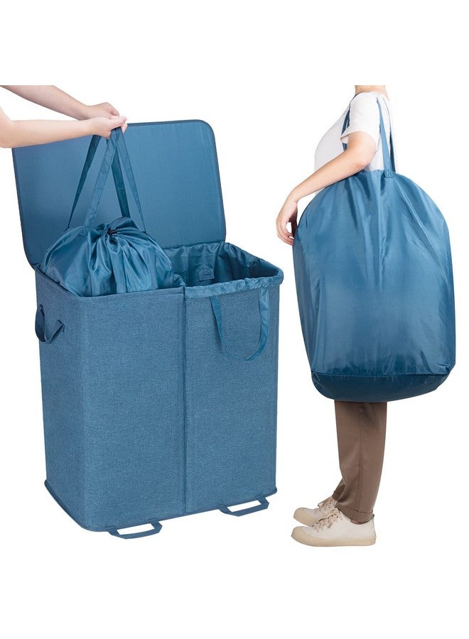 Lifewit Lifewit Double Laundry Hamper with Lid and Removable Laundry Bags, Large Collapsible 2 Dividers Dirty Clothes Basket with Handles for Bedroom, Laundry Room, Closet, Bathroom, College, 136L Blue - Image 3