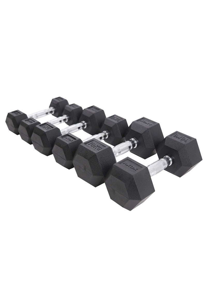AXOX Hex Rubber Coated Dumbbell | 2.5 to 25 Kg | Pair - Image 1