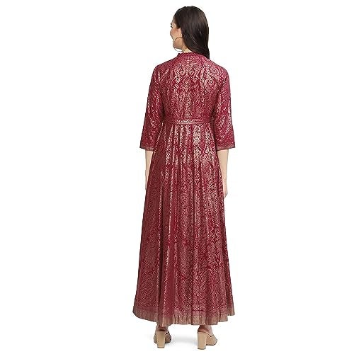 BIBA Women Printed Ankle Length Flared Mix & Match (Festive 2056_Wine_40, Casual Dress) - Image 4