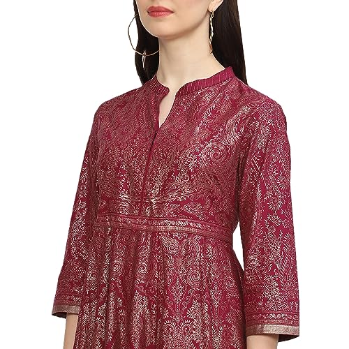 BIBA Women Printed Ankle Length Flared Mix & Match (Festive 2056_Wine_40, Casual Dress) - Image 5