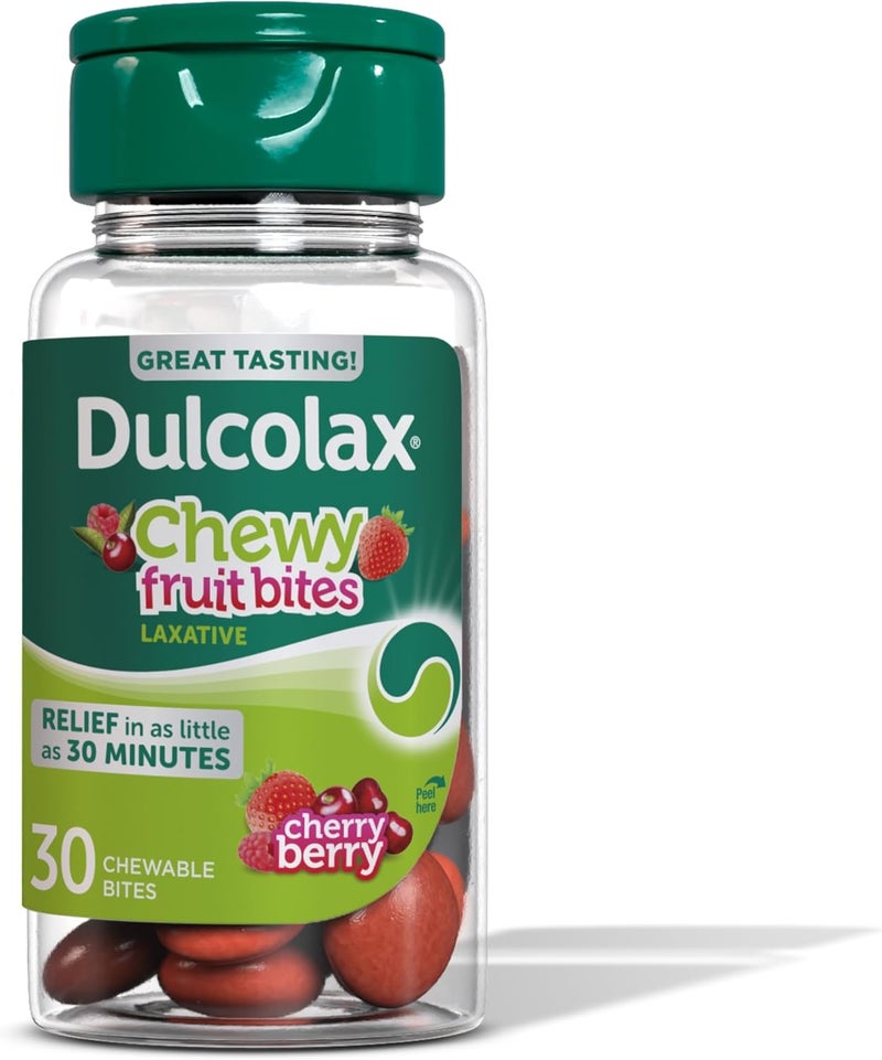 DULCOLAX Dulcolax Saline Laxative Chewy Fruit Bites, Fast-Acting Laxative & Gentle Constipation Relief, Cherry Berry Flavor, Magnesium Hydroxide 600 mg, 30 Count